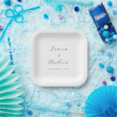 Assiettes En Carton Mariage Carré simple noir et blanc (Fête)