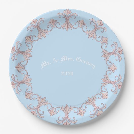 Assiettes En Carton Mariage Célébrations Bleu Personnaliser (Devant)