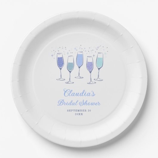 Assiettes En Carton Mariage Champagne Quelque Chose de Bleu (Devant)