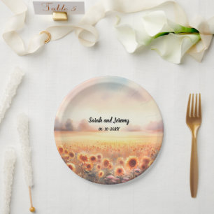 Assiettes En Carton Mariage champêtre à l'aquarelle rustique avec tour