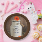 Assiettes En Carton Mariage champêtre avec pot à lait blanc et fleurs (Fête)