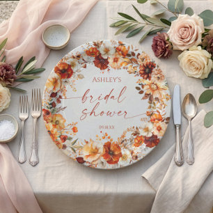 Assiettes En Carton Mariage Champêtre Bourguignon Orange Floral