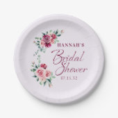 Assiettes En Carton Mariage Champêtre Fleurs de Bourgogne et Rose (Devant)