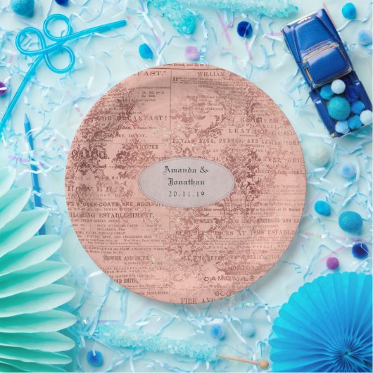 Assiettes En Carton Mariage chic or rose (Fête)