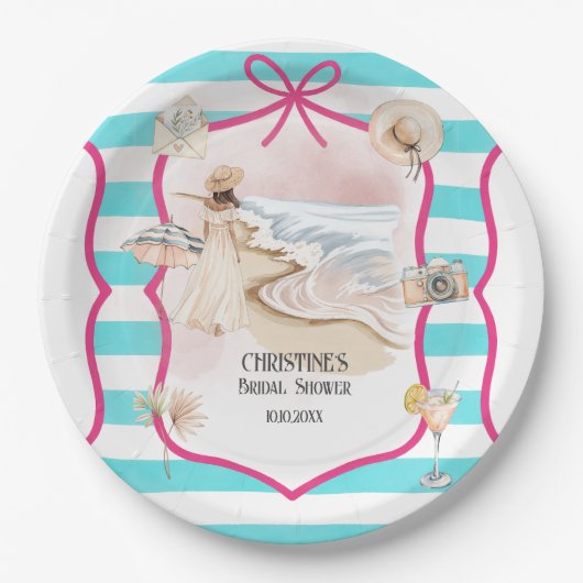 Assiettes En Carton Mariage Chic Plage et Vagues Fête de Mariée (Devant)