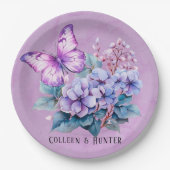 Assiettes En Carton Mariage chic violet Hydrangea floral et papillon