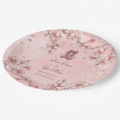 Assiettes En Carton Mariage chinois à deux fleurs de pêche (Angle)