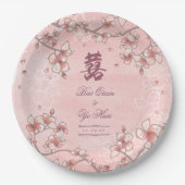 Assiettes En Carton Mariage chinois à deux fleurs de pêche (Devant)