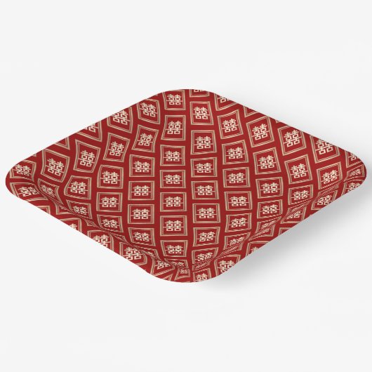 Assiettes En Carton Mariage chinois à double bonheur (Angulaire)