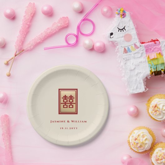 Assiettes En Carton Mariage chinois à double bonheur (Fête)
