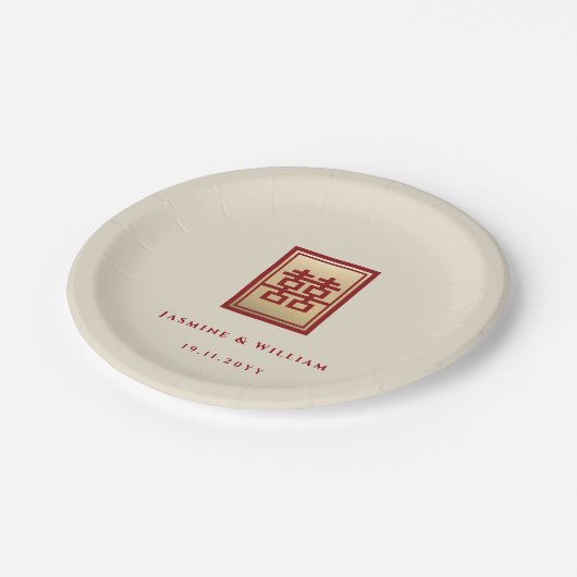 Assiettes En Carton Mariage chinois à double bonheur (Angle)