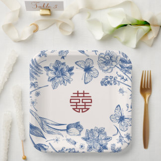 Assiettes En Carton Mariage Chinois Fleur Double Xi Élégant