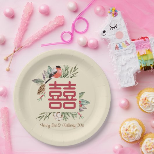 Assiettes En Carton Mariage chinois moderne Double Bonheur (Fête)