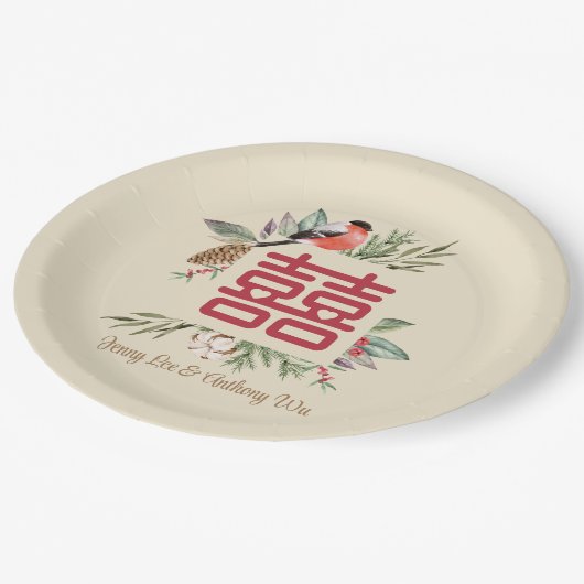 Assiettes En Carton Mariage chinois moderne Double Bonheur (Angle)