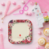 Assiettes En Carton Mariage chinois rouge jardin fleuri double bonheur (Fête)