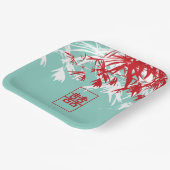Assiettes En Carton Mariage chinois Turquoise Bambou Feuille Double Xi (Angulaire)
