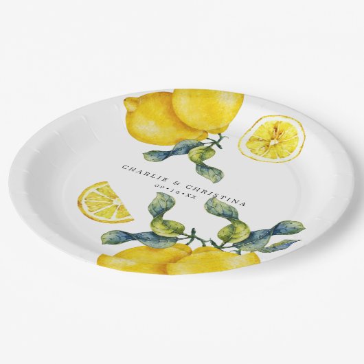 Assiettes En Carton Mariage citron aquarelle (Angle)