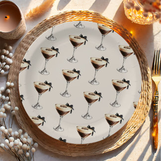 Assiettes En Carton Mariage Civil Espresso Martini Noir à Nœud Papillo