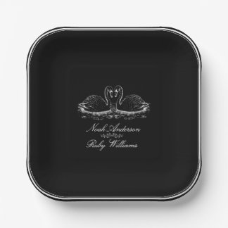 Assiettes En Carton Mariage Classique Élégant Noir & Blanc