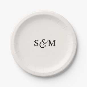 Assiettes En Carton Mariage Classique Monogramme Esperluette Ivoire