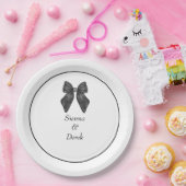 Assiettes En Carton Mariage Classique Noir & Blanc Ruban Nœud (Fête)