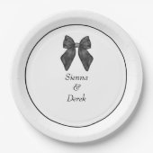 Assiettes En Carton Mariage Classique Noir & Blanc Ruban Nœud (Devant)