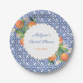 Assiettes En Carton Mariage Classique Oranges Bleu Blanc Positano (Devant)