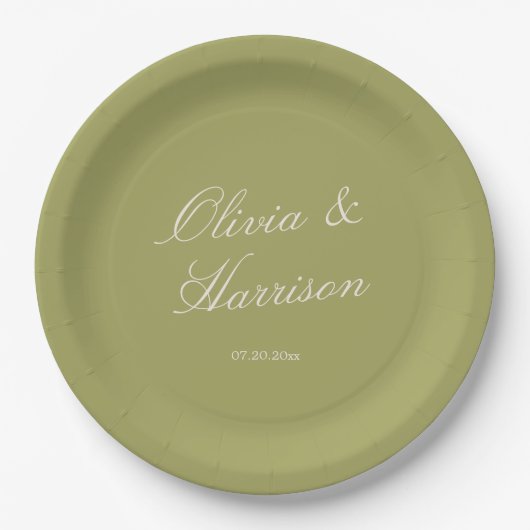Assiettes En Carton Mariage Classique Vert Olive (Devant)