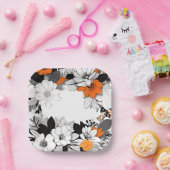 Assiettes En Carton Mariage contemporain de fleurs orange monochrome (Fête)