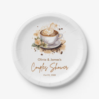 Assiettes En Carton Mariage Couple Floral Marron Café Thème Shower