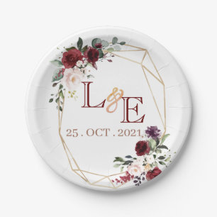 Assiettes En Carton Mariage couple monogramme floral