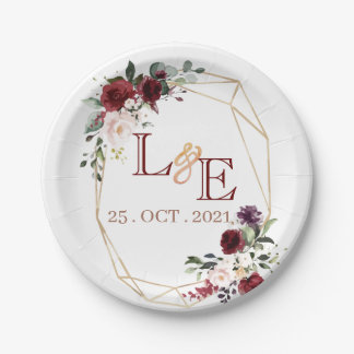 Assiettes En Carton Mariage couple monogramme floral