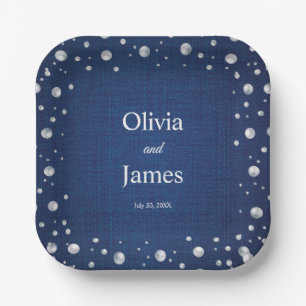 Assiettes En Carton Mariage Couple's Fête de Fiançailles Blue Jean Dia