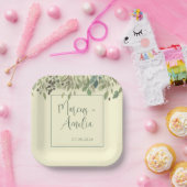 Assiettes En Carton Mariage Crème Moderne & Eucalyptus (Fête)