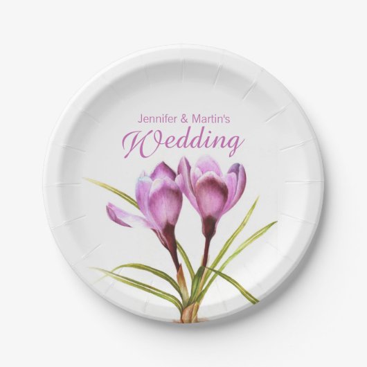 Assiettes En Carton Mariage crocus violet art porte-feuille (Devant)