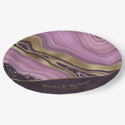 Assiettes En Carton Mariage d'âge Abstrait V2 Mauve ID827 (Angle)