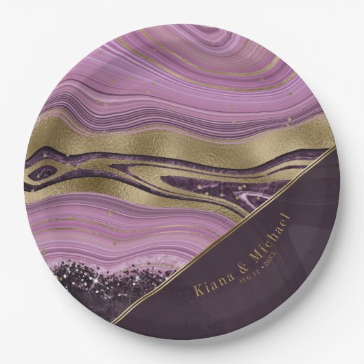 Assiettes En Carton Mariage d'âge Abstrait V2 Mauve ID827 (Devant)