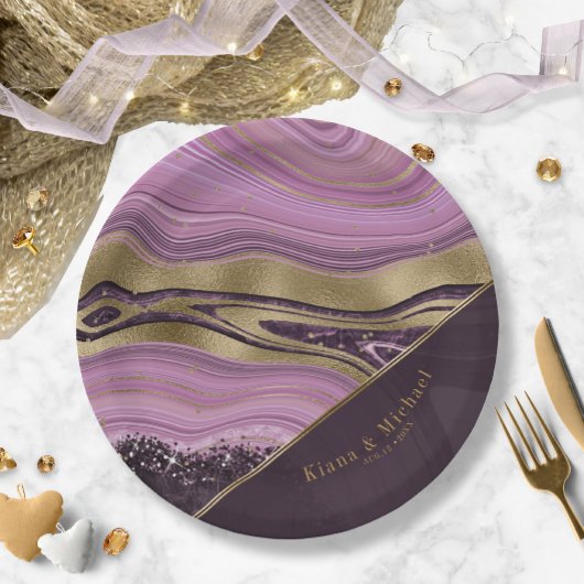 Assiettes En Carton Mariage d'âge Abstrait V2 Mauve ID827