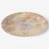 Assiettes En Carton Mariage damassé en or rose (Angle)