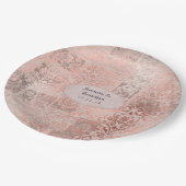 Assiettes En Carton Mariage damassé shabby-chic or rose (Angle)