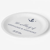 Assiettes En Carton Mariage d'Ancre bleu marine Monogram (Angle)