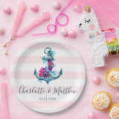 Assiettes En Carton Mariage d'Ancre d'aquarelle rose marine (Fête)