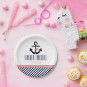 Assiettes En Carton Mariage d'Ancre nautique rose et marine (Fête)