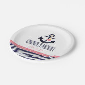 Assiettes En Carton Mariage d'Ancre nautique rose et marine (Angle)