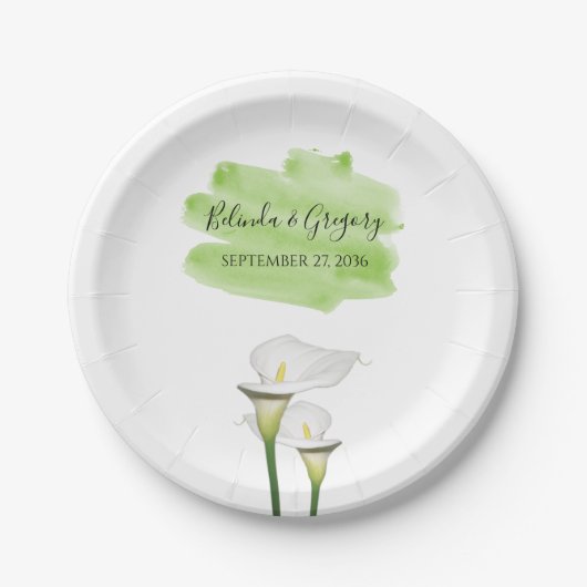 Assiettes En Carton Mariage d'aquarelle blanc Calla Lilies (Devant)