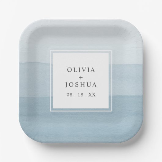 Assiettes En Carton Mariage d'aquarelle bleu (Recto)
