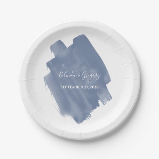 Assiettes En Carton Mariage d'aquarelle bleu foncé (Devant)
