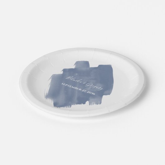 Assiettes En Carton Mariage d'aquarelle bleu foncé (Angle)