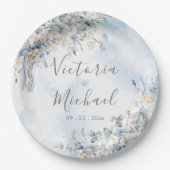 Assiettes En Carton Mariage d'aquarelle couleur bleu-dusty Rose (Devant)