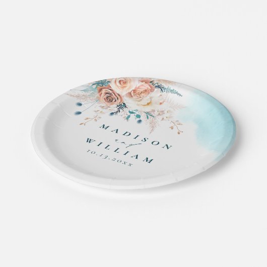 Assiettes En Carton Mariage d'aquarelle de plage (Angle)